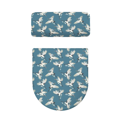 Flying Crane Bird Pattern Print Toilet Lid And Tank Cover Set