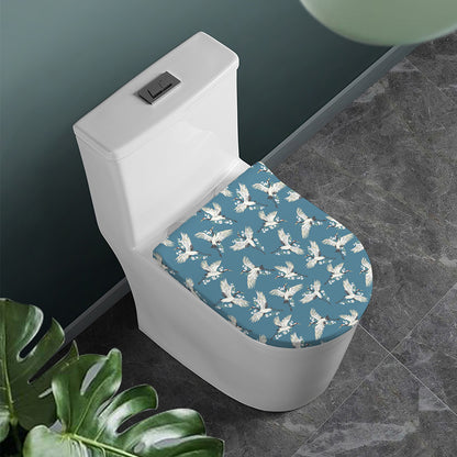 Flying Crane Bird Pattern Print Toilet Lid Cover