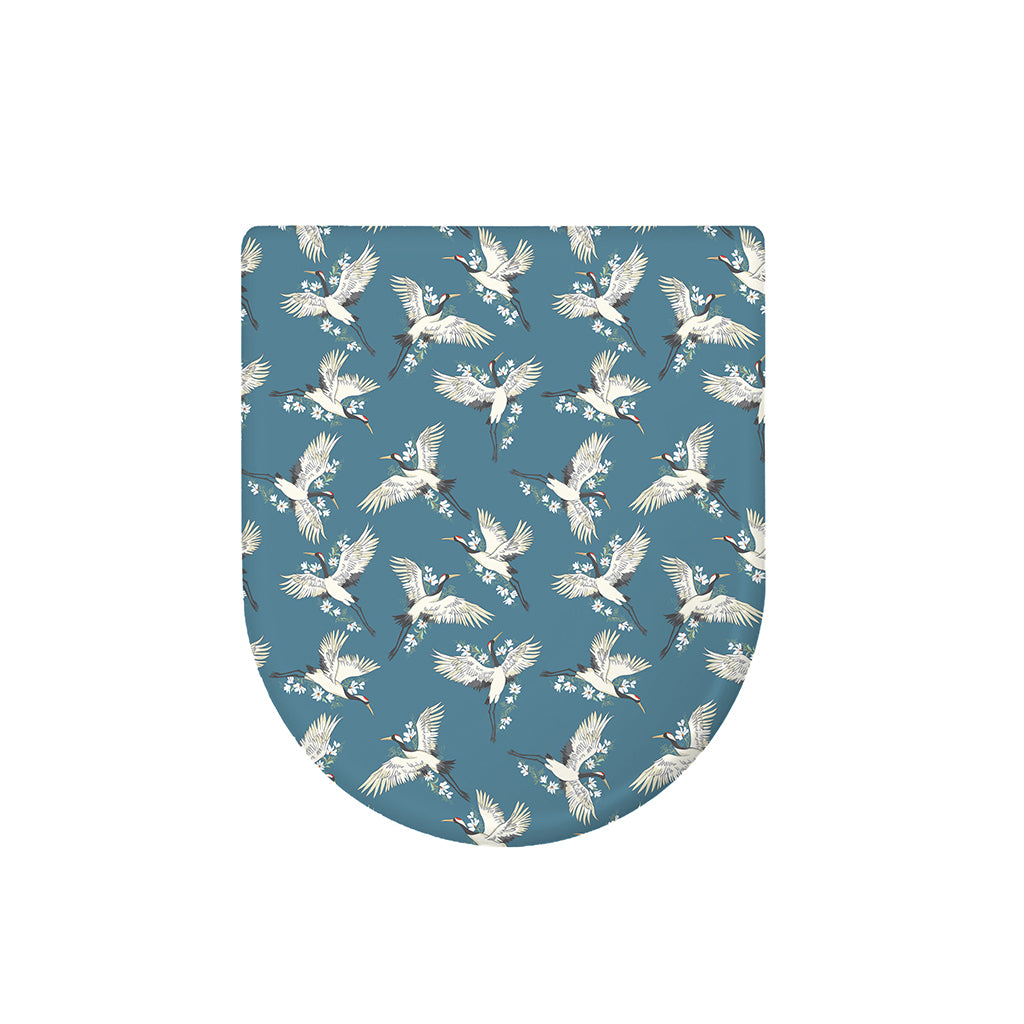 Flying Crane Bird Pattern Print Toilet Lid Cover