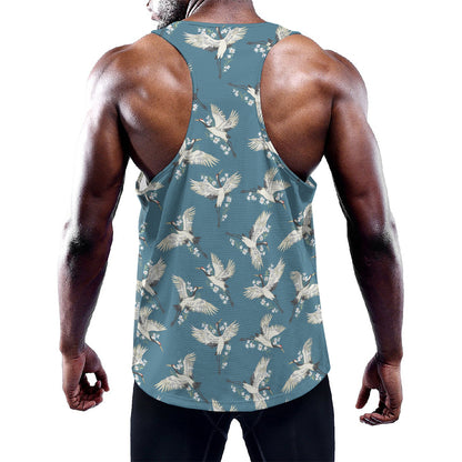 Flying Crane Bird Pattern Print Training Tank Top