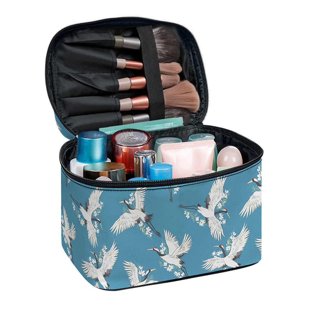 Flying Crane Bird Pattern Print Travel Makeup Bag