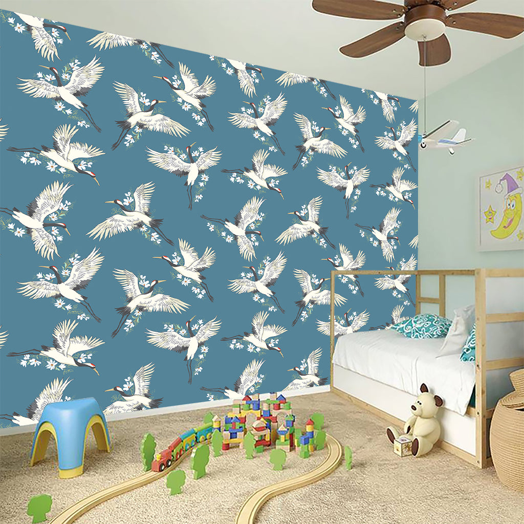 Flying Crane Bird Pattern Print Wall Sticker