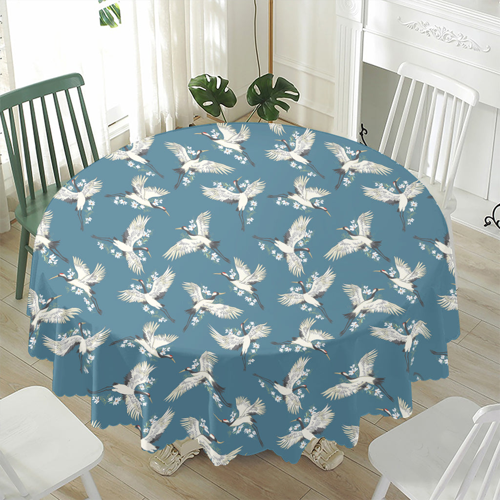 Flying Crane Bird Pattern Print Waterproof Round Tablecloth