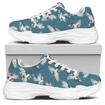 Flying Crane Bird Pattern Print White Chunky Shoes