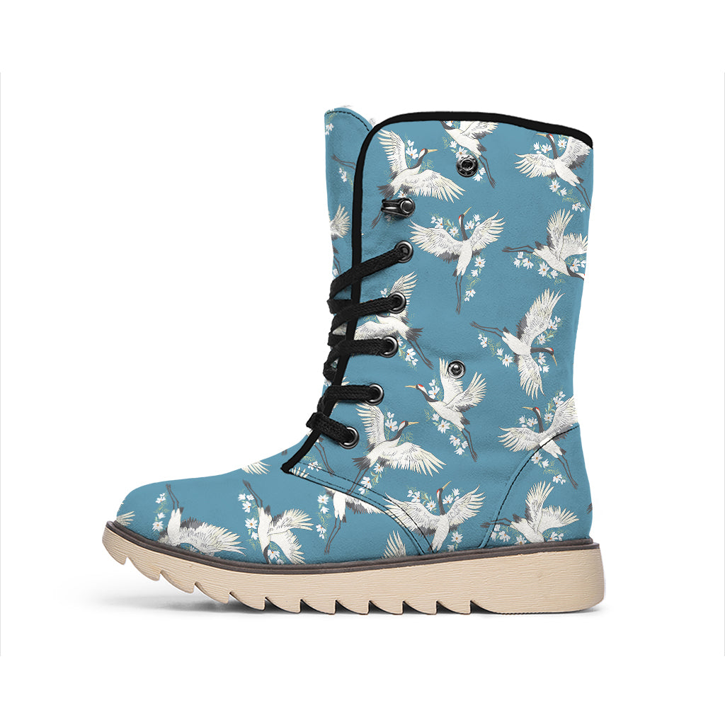 Flying Crane Bird Pattern Print Winter Boots