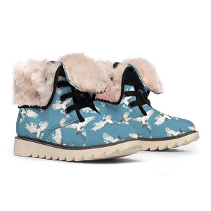 Flying Crane Bird Pattern Print Winter Boots