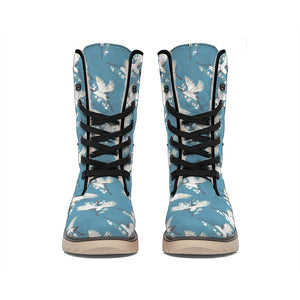 Flying Crane Bird Pattern Print Winter Boots