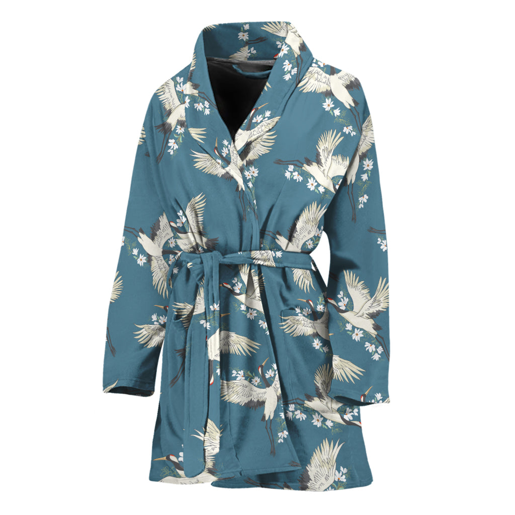 Flying Crane Bird Pattern Print Women's Bathrobe