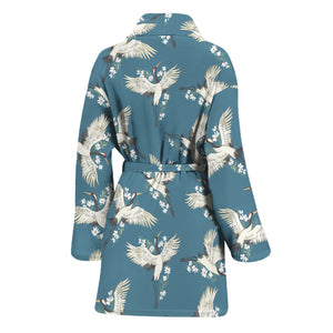 Flying Crane Bird Pattern Print Women's Bathrobe