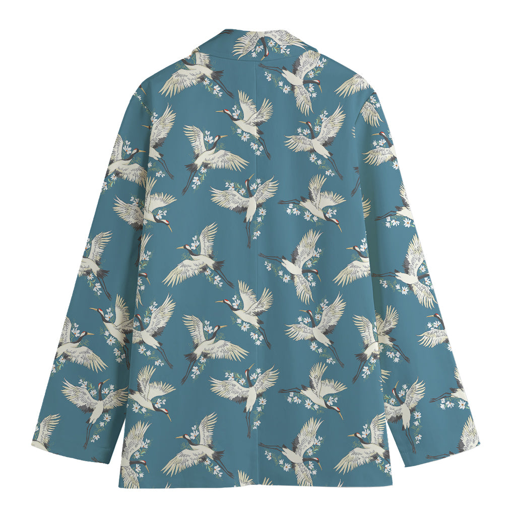 Flying Crane Bird Pattern Print Women's Blazer