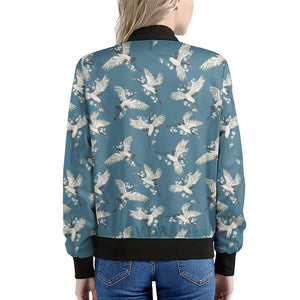 Flying Crane Bird Pattern Print Women's Bomber Jacket