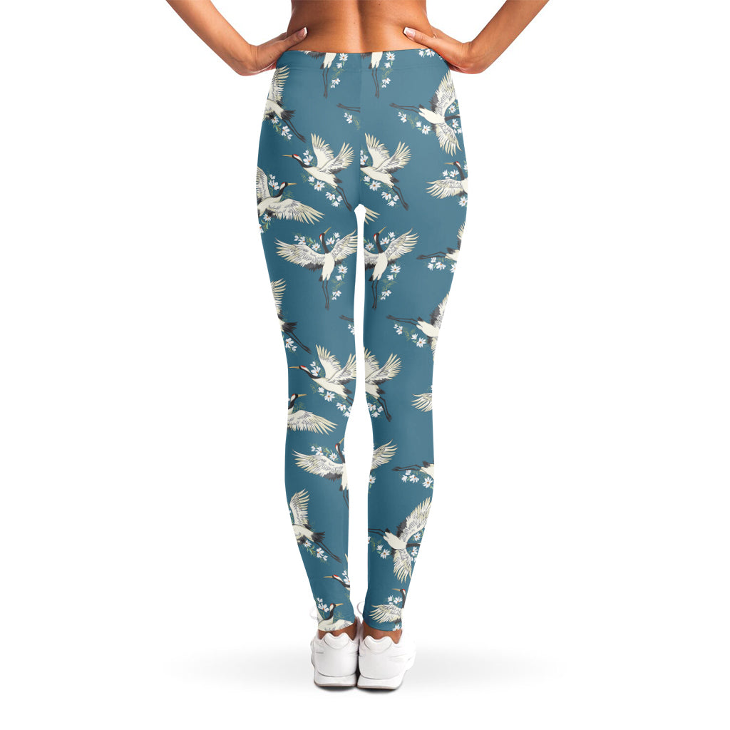 Flying Crane Bird Pattern Print Women's Leggings