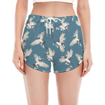 Flying Crane Bird Pattern Print Women's Split Running Shorts