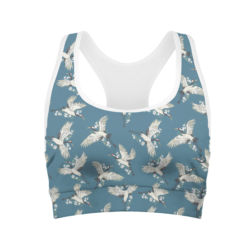 Flying Crane Bird Pattern Print Women's Sports Bra