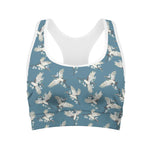 Flying Crane Bird Pattern Print Women's Sports Bra