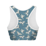 Flying Crane Bird Pattern Print Women's Sports Bra