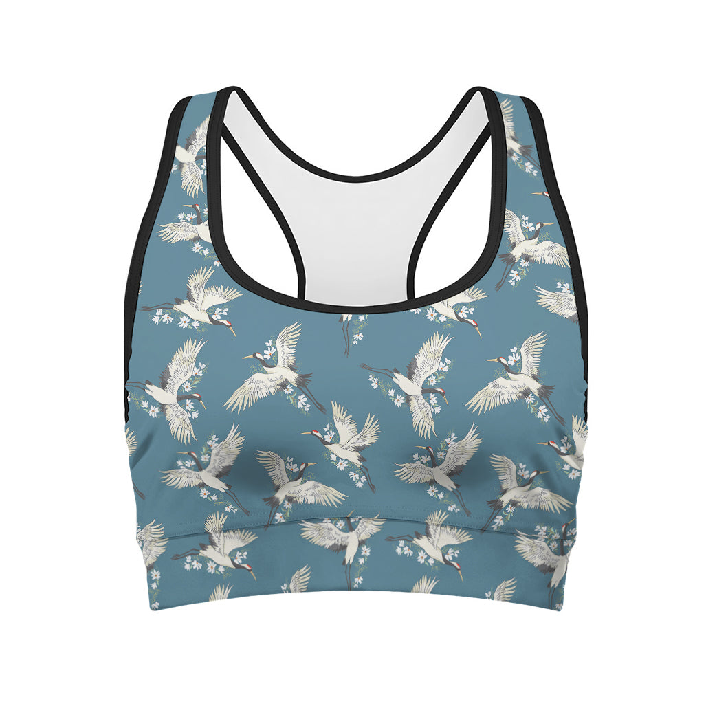 Flying Crane Bird Pattern Print Women's Sports Bra