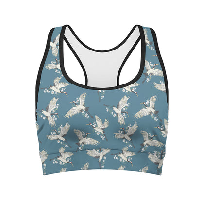 Flying Crane Bird Pattern Print Women's Sports Bra
