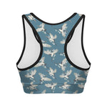 Flying Crane Bird Pattern Print Women's Sports Bra