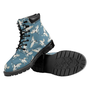 Flying Crane Bird Pattern Print Work Boots