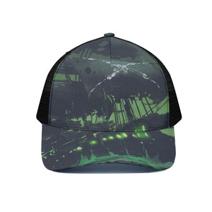 Flying Dutchman Ghost Pirate Ship Print Black Mesh Trucker Cap