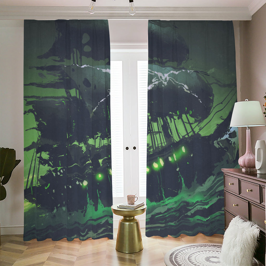 Flying Dutchman Ghost Pirate Ship Print Blackout Pencil Pleat Curtains