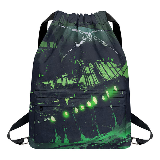 Flying Dutchman Ghost Pirate Ship Print Drawstring Backpack