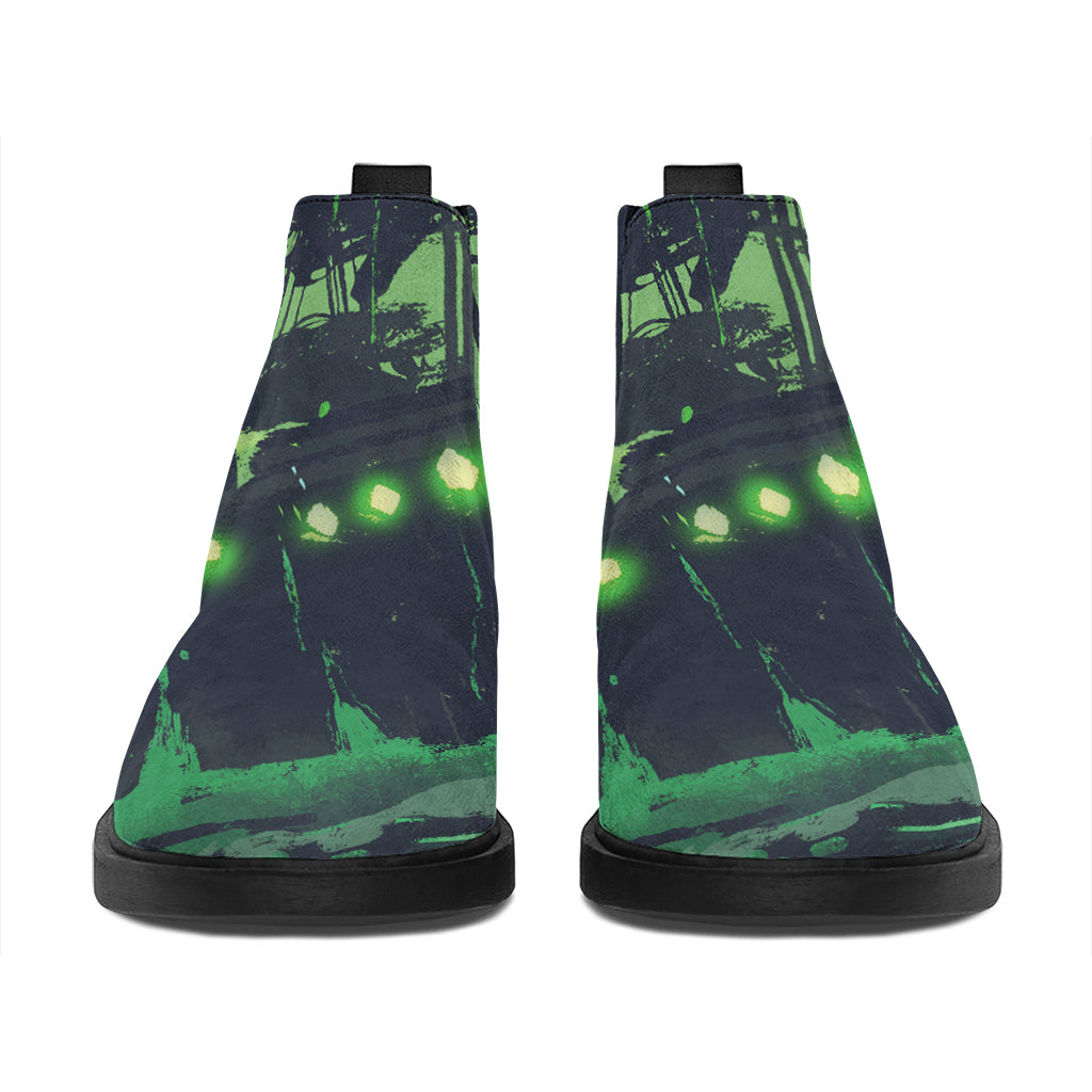 Flying Dutchman Ghost Pirate Ship Print Flat Ankle Boots