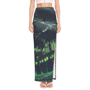 Flying Dutchman Ghost Pirate Ship Print High Slit Maxi Skirt