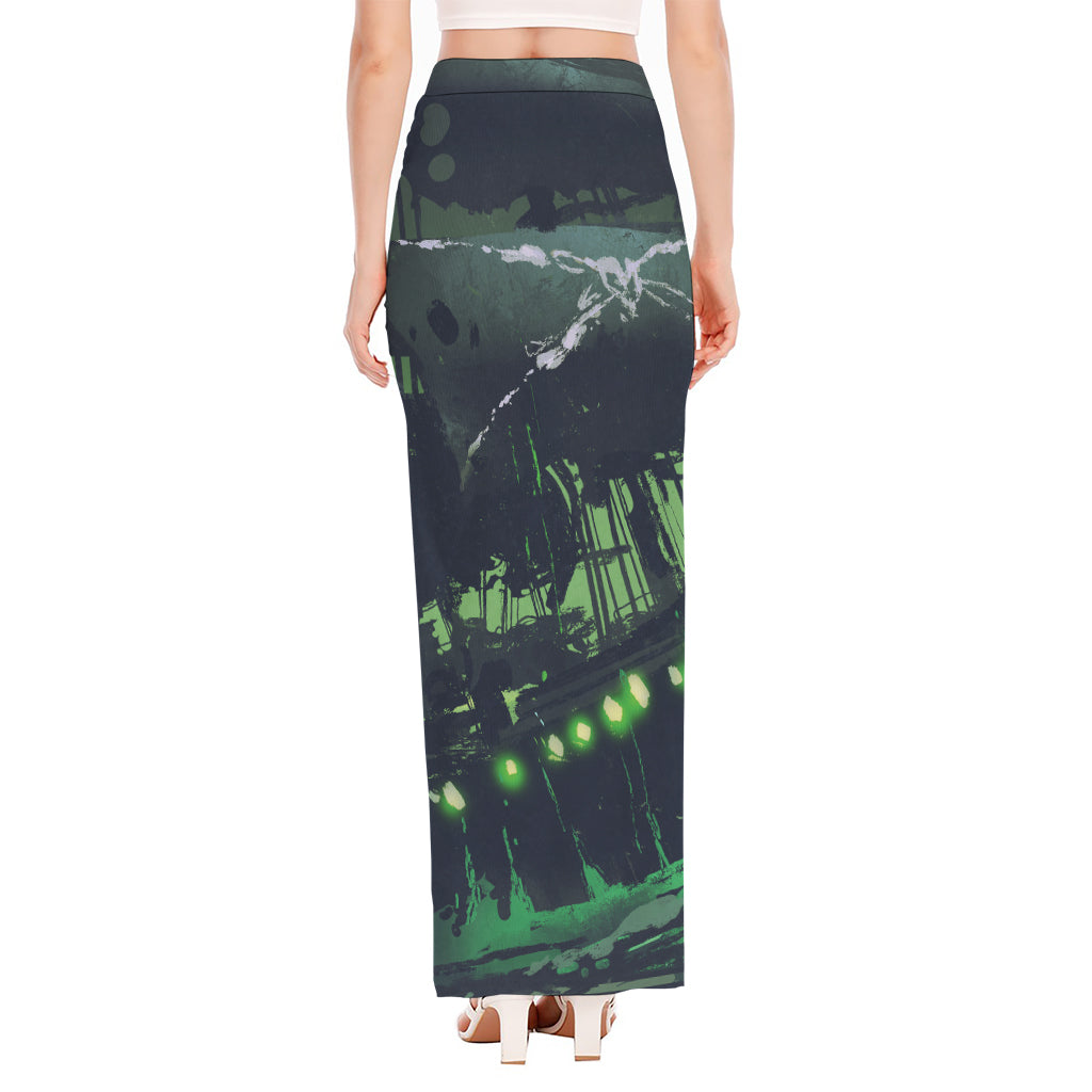 Flying Dutchman Ghost Pirate Ship Print High Slit Maxi Skirt