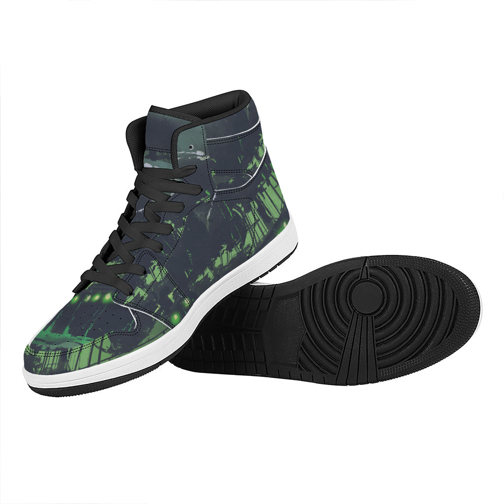 Flying Dutchman Ghost Pirate Ship Print High Top Leather Sneakers