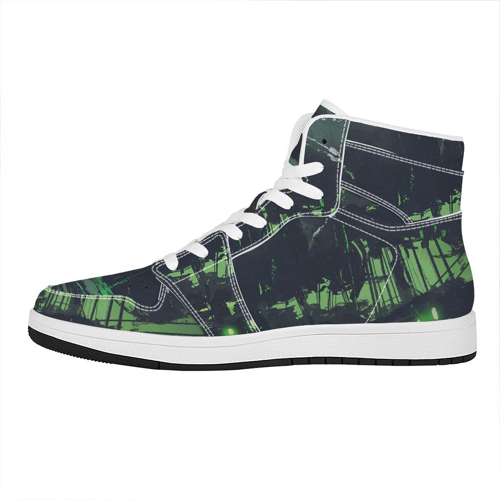 Flying Dutchman Ghost Pirate Ship Print High Top Leather Sneakers