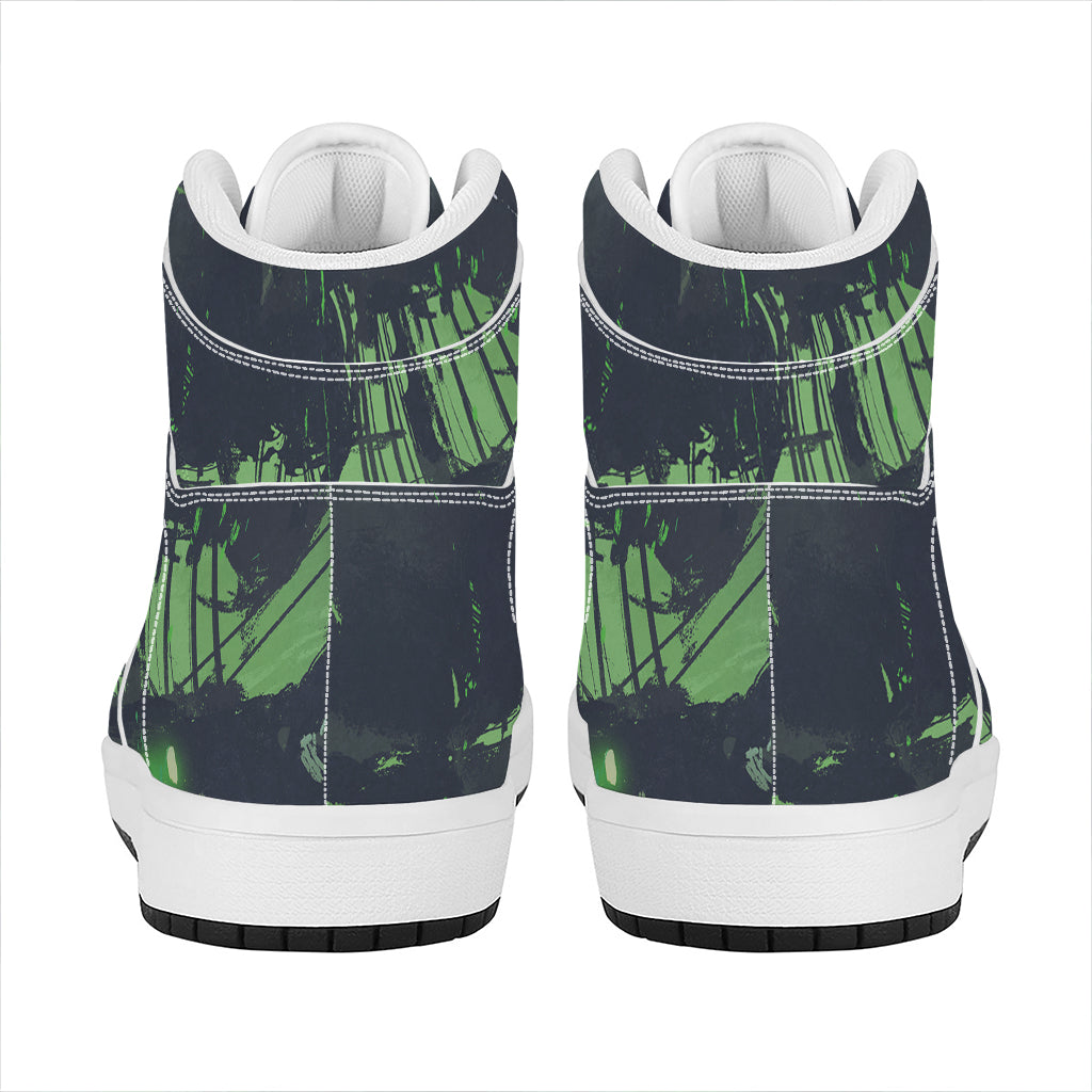 Flying Dutchman Ghost Pirate Ship Print High Top Leather Sneakers