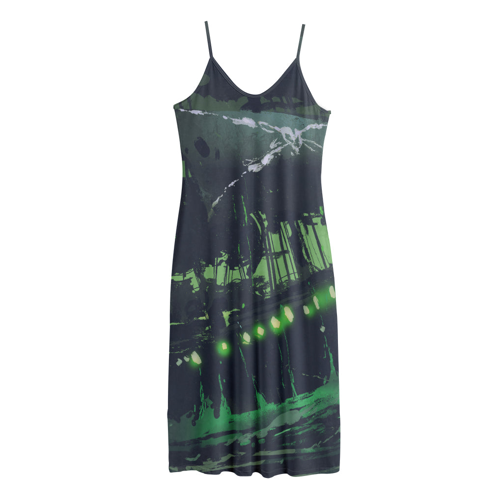 Flying Dutchman Ghost Pirate Ship Print Jersey Midi Cami Dress