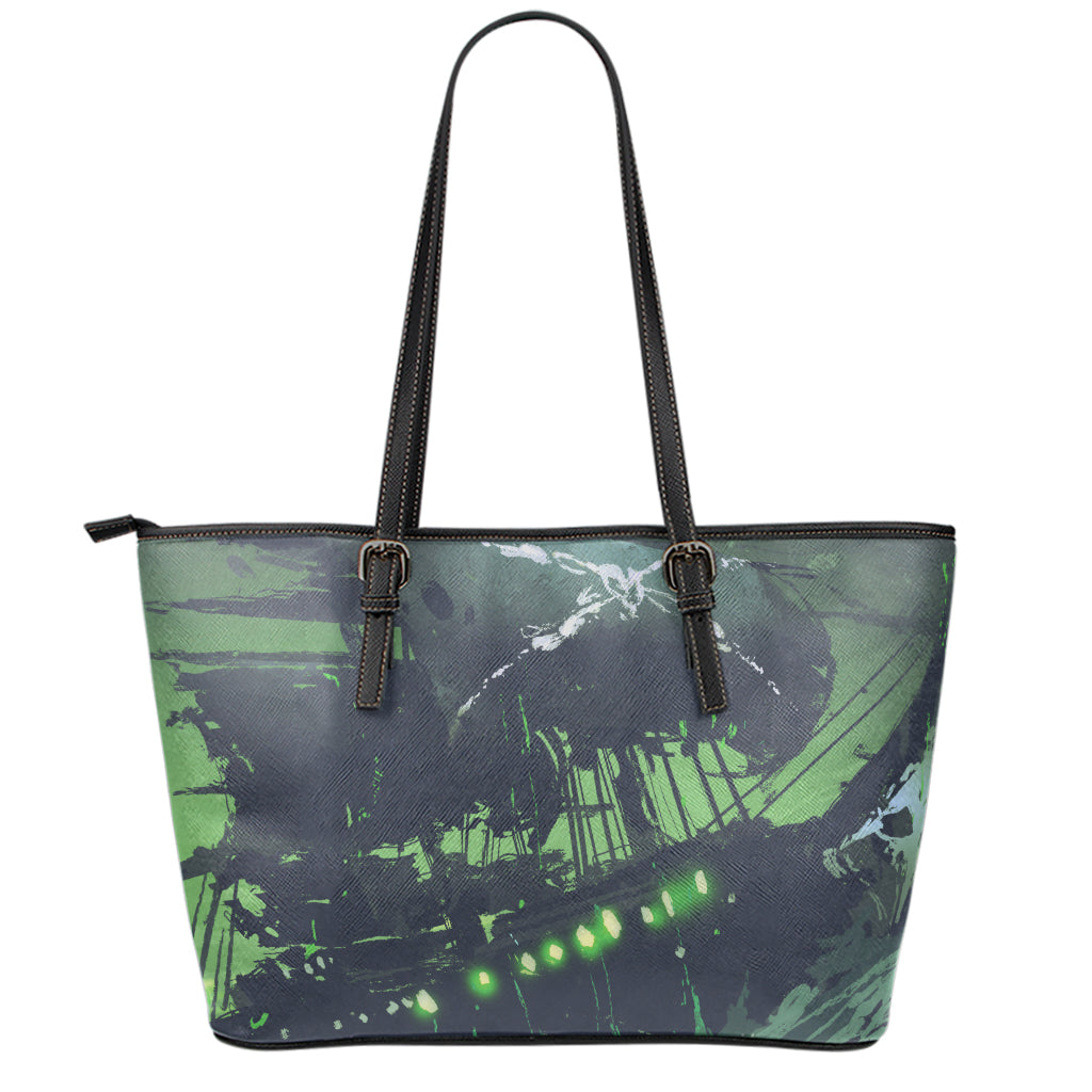 Flying Dutchman Ghost Pirate Ship Print Leather Tote Bag