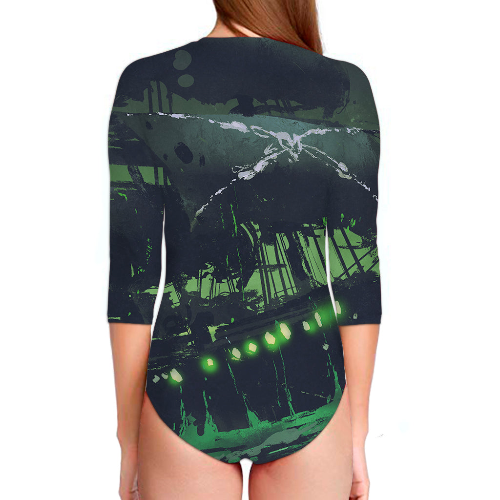 Flying Dutchman Ghost Pirate Ship Print Long Sleeve Swimsuit