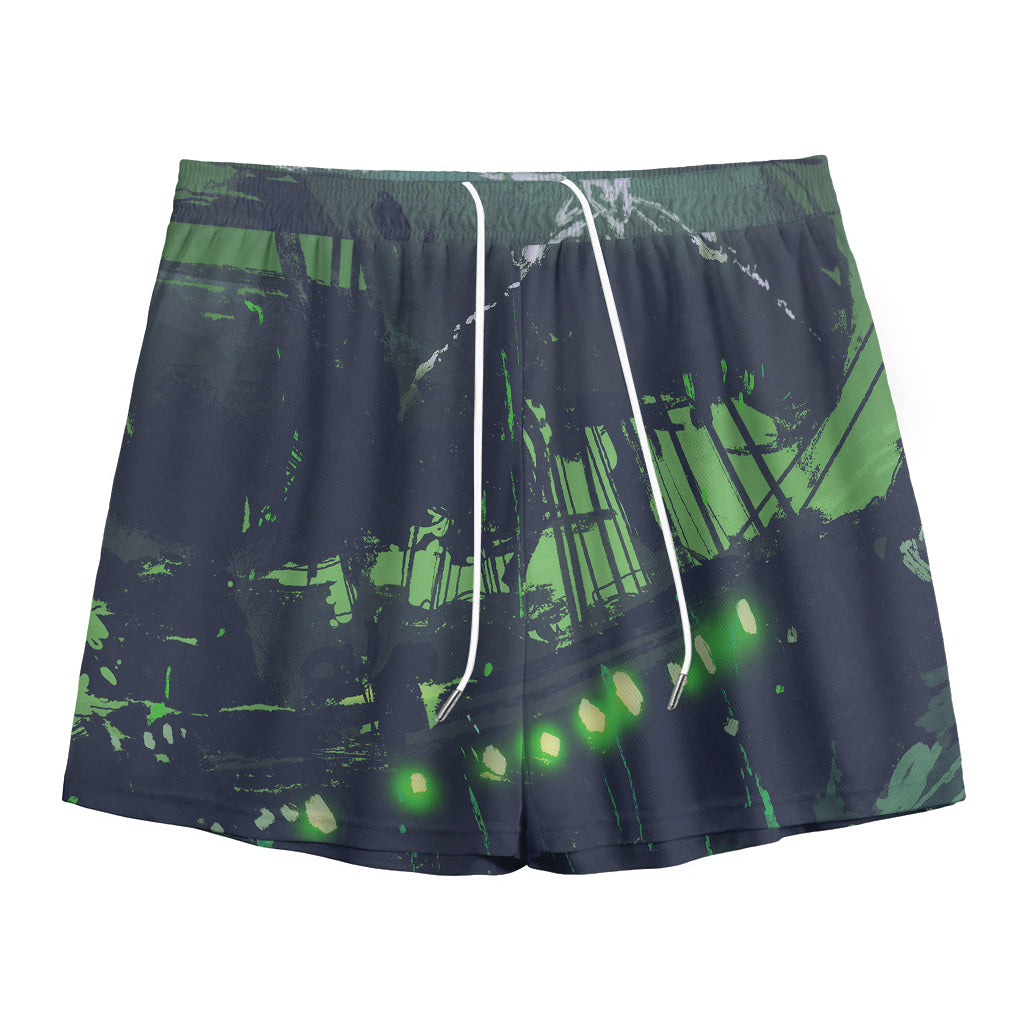 Flying Dutchman Ghost Pirate Ship Print Mesh Shorts