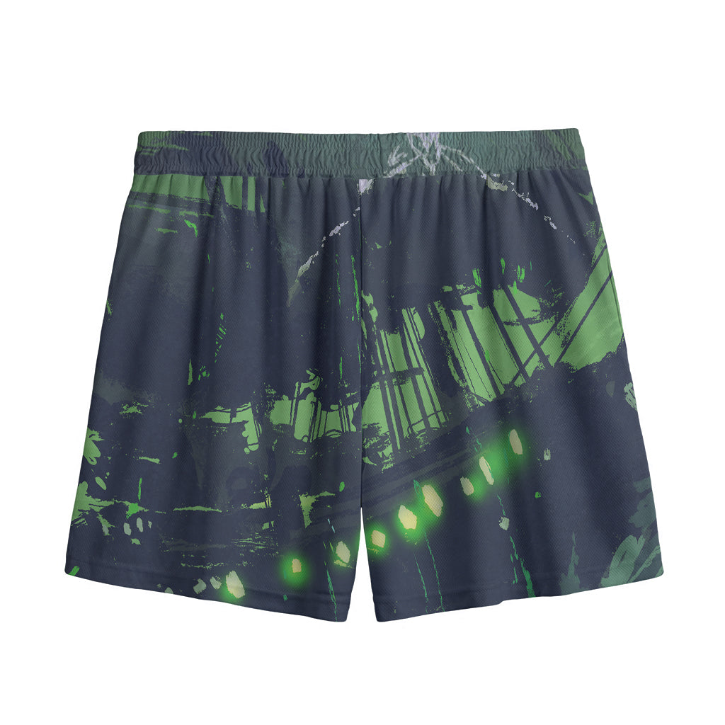 Flying Dutchman Ghost Pirate Ship Print Mesh Shorts