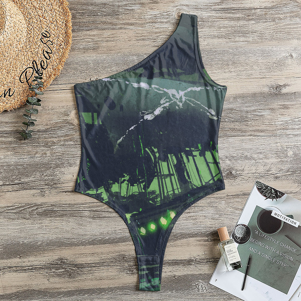 Flying Dutchman Ghost Pirate Ship Print One Shoulder Bodysuit