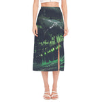 Flying Dutchman Ghost Pirate Ship Print Side Slit Midi Skirt