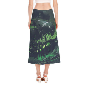 Flying Dutchman Ghost Pirate Ship Print Side Slit Midi Skirt