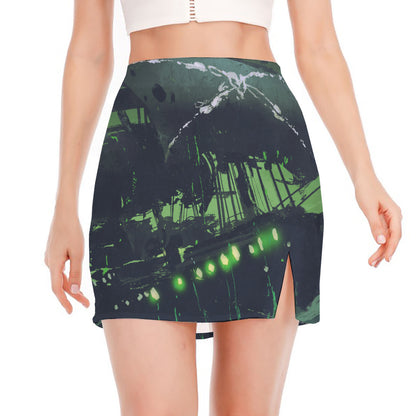 Flying Dutchman Ghost Pirate Ship Print Side Slit Mini Skirt