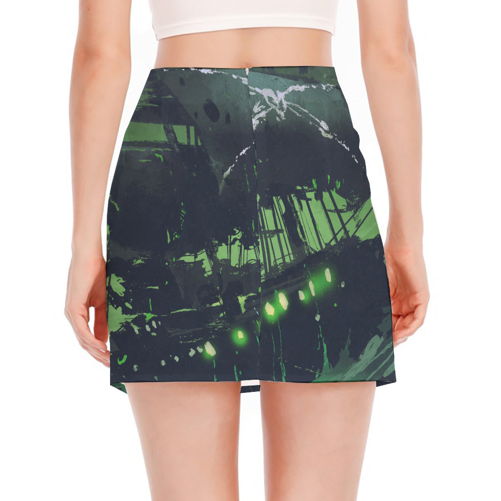 Flying Dutchman Ghost Pirate Ship Print Side Slit Mini Skirt