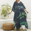 Flying Dutchman Ghost Pirate Ship Print Silk V-Neck Kaftan Dress