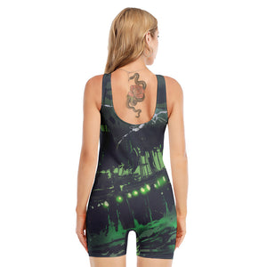 Flying Dutchman Ghost Pirate Ship Print Sleeveless One Piece Swimsuit