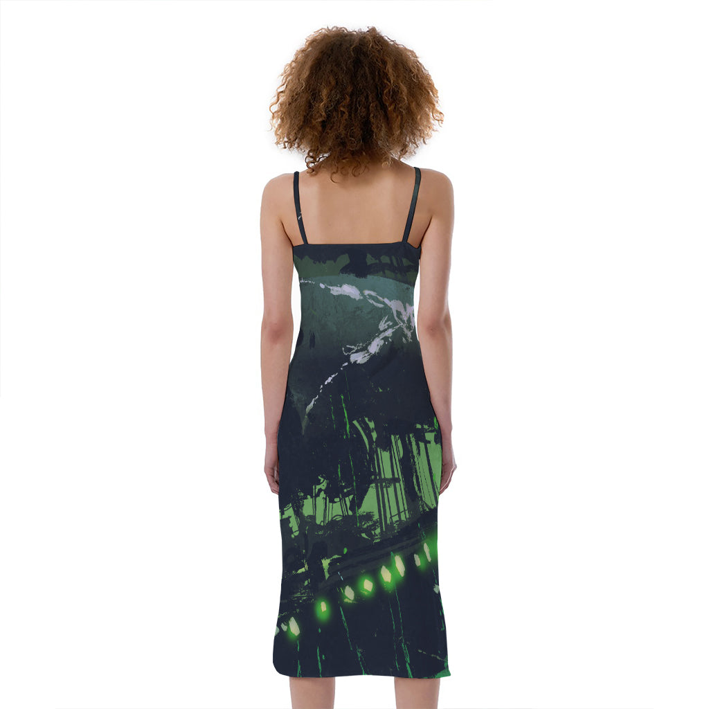 Flying Dutchman Ghost Pirate Ship Print Slim Fit Midi Cami Dress