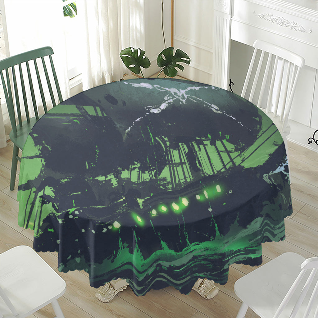 Flying Dutchman Ghost Pirate Ship Print Waterproof Round Tablecloth