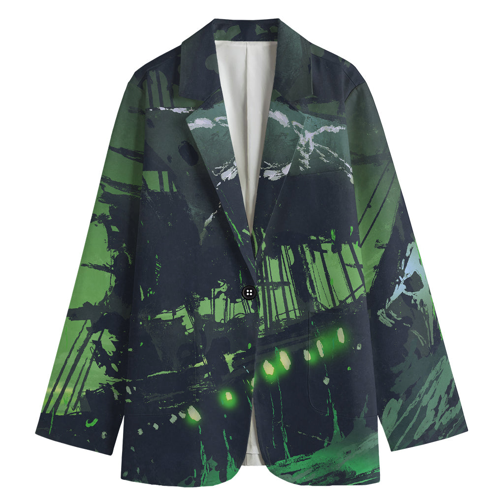 Flying Dutchman Ghost Pirate Ship Print Women's Blazer