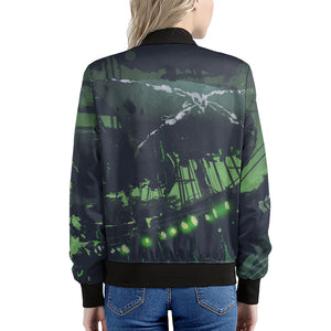 Flying Dutchman Ghost Pirate Ship Print Women's Bomber Jacket