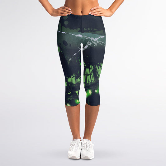 Flying Dutchman Ghost Pirate Ship Print Women's Capri Leggings